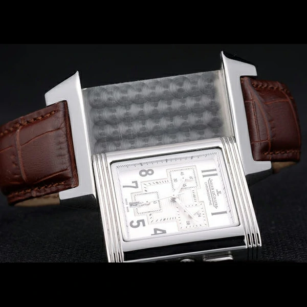 Jaeger le Coultre Reverso Squadro Brown Leather Strap Black Dial new58919