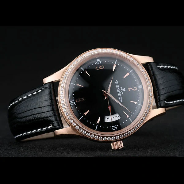Jaeger Le Coultre Master Control Crystal Encrusted Bezel Black Leather Strap new58950