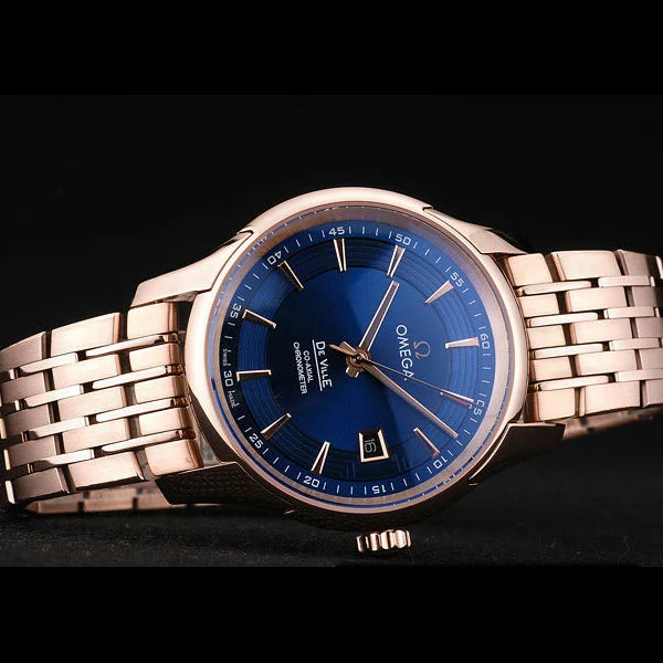 Omega DeVille Rose Gold Bezel Blue Dial new58969