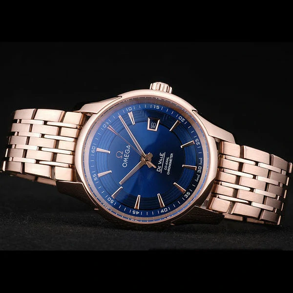 Omega DeVille Rose Gold Bezel Blue Dial new58969