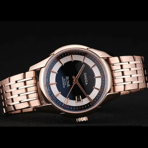 Omega DeVille Rose Gold Bezel Black Dial new58970