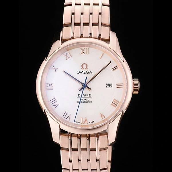 Omega DeVille Rose Gold Bezel Roman Numbers White Dial new58972