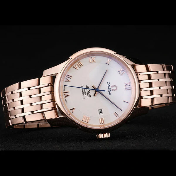 Omega DeVille Rose Gold Bezel Roman Numbers White Dial new58972