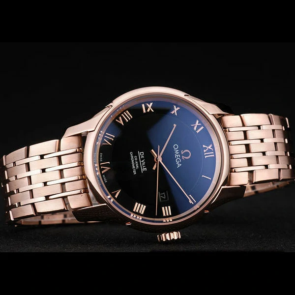 Omega DeVille Rose Gold Bezel Roman Numbers Black Dial new58973