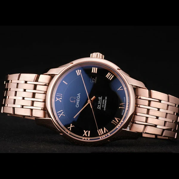 Omega DeVille Rose Gold Bezel Roman Numbers Black Dial new58973