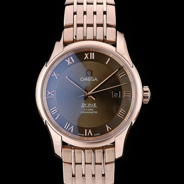 Omega DeVille Rose Gold Bezel Roman Numbers Brown Dial new58975