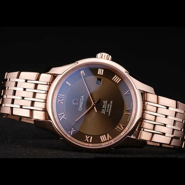 Omega DeVille Rose Gold Bezel Roman Numbers Brown Dial new58975