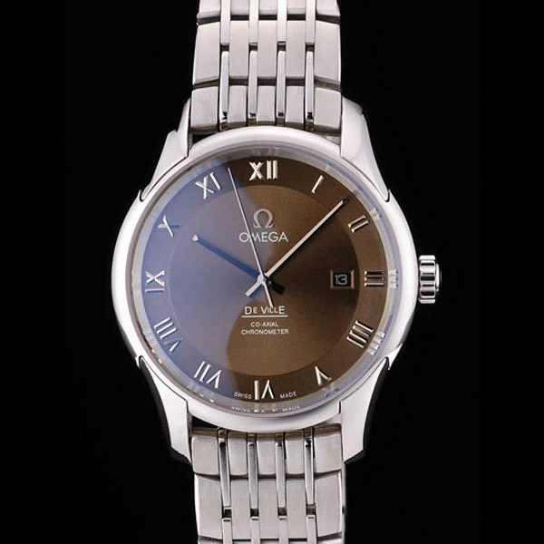 Omega DeVille Stainless Steel Bezel Roman Numbers Brown Dial new58976