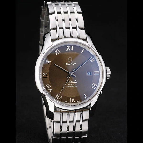 Omega DeVille Stainless Steel Bezel Roman Numbers Brown Dial new58976