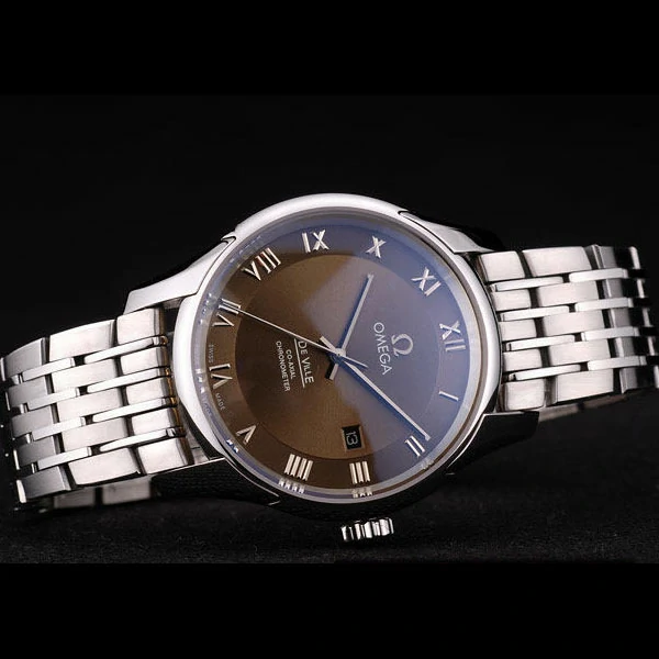 Omega DeVille Stainless Steel Bezel Roman Numbers Brown Dial new58976
