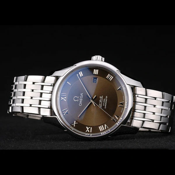 Omega DeVille Stainless Steel Bezel Roman Numbers Brown Dial new58976
