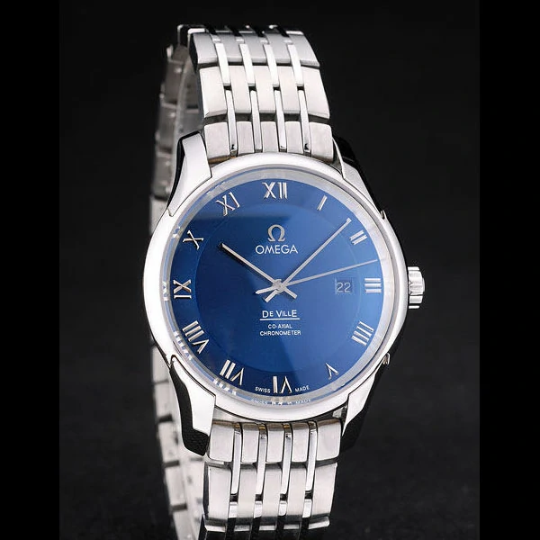Omega DeVille Stainless Steel Bezel Roman Numbers Blue Dial new58977