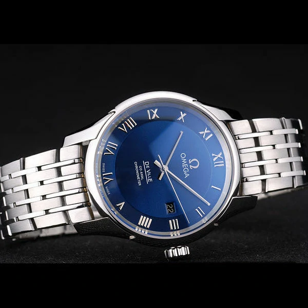 Omega DeVille Stainless Steel Bezel Roman Numbers Blue Dial new58977