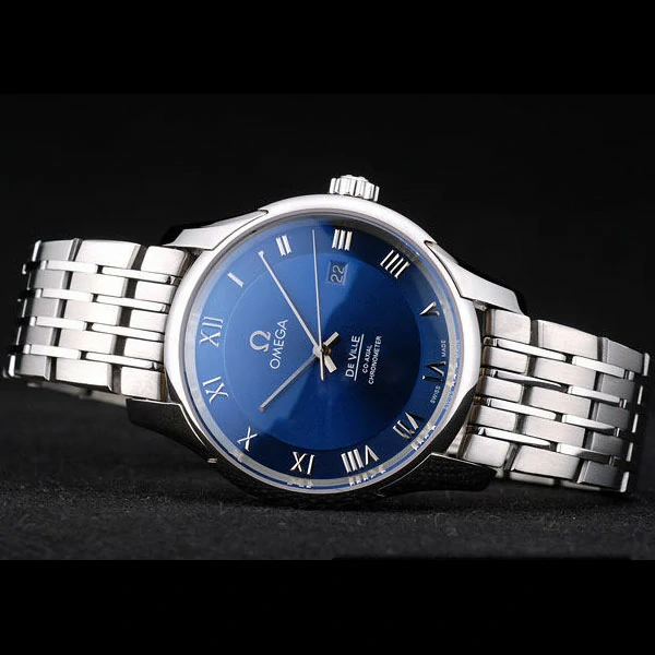 Omega DeVille Stainless Steel Bezel Roman Numbers Blue Dial new58977