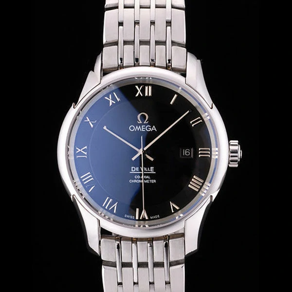 Omega DeVille Stainless Steel Bezel Roman Numbers Black Dial new58978