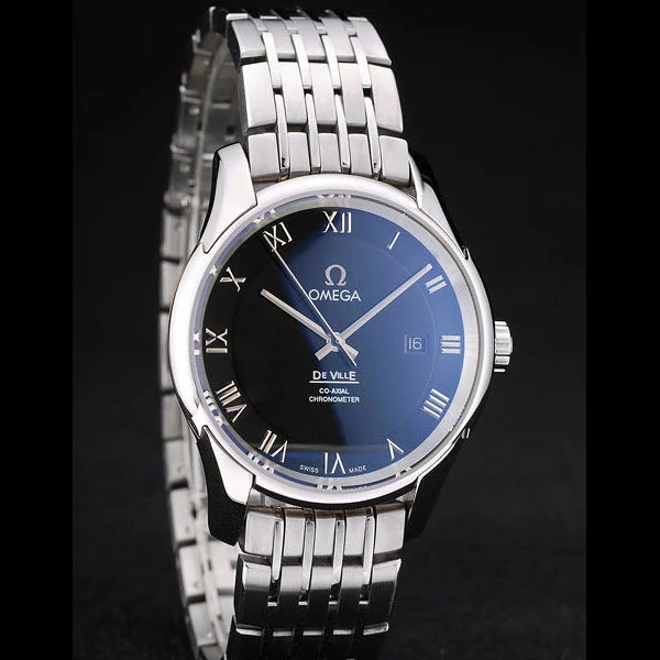 Omega DeVille Stainless Steel Bezel Roman Numbers Black Dial new58978