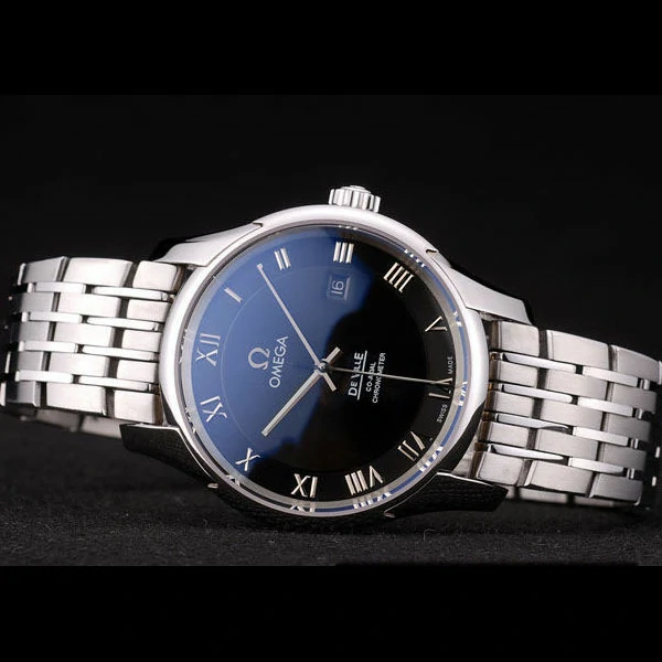 Omega DeVille Stainless Steel Bezel Roman Numbers Black Dial new58978
