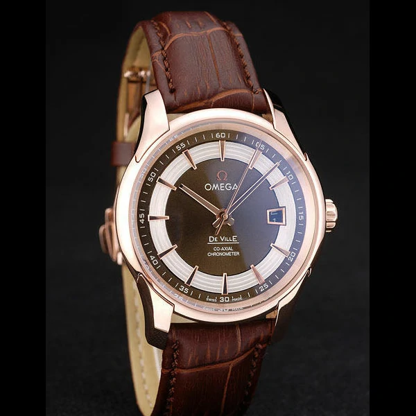 Omega DeVille Rose Gold Bezel Brown Leather Strap new58979