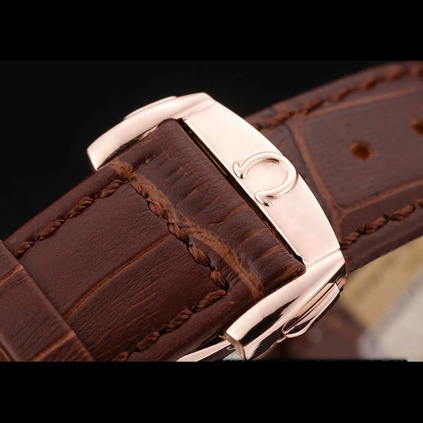 Omega DeVille Rose Gold Bezel Brown Leather Strap new58979