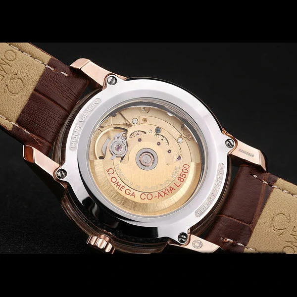 Omega DeVille Rose Gold Bezel Brown Leather Strap new58979