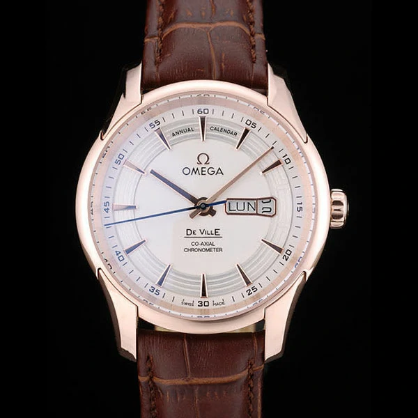 Omega DeVille Rose Gold Bezel Brown Leather Strap new58980