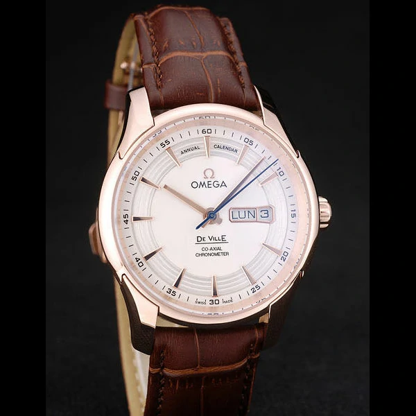 Omega DeVille Rose Gold Bezel Brown Leather Strap new58980