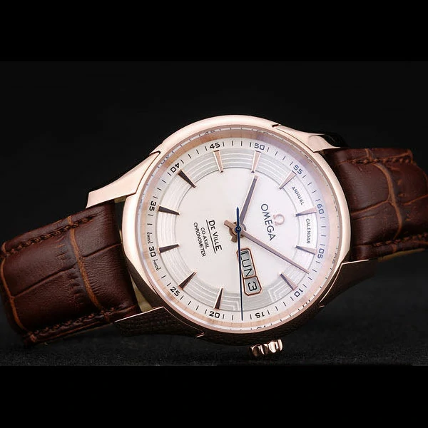 Omega DeVille Rose Gold Bezel Brown Leather Strap new58980