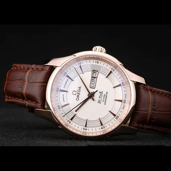 Omega DeVille Rose Gold Bezel Brown Leather Strap new58980
