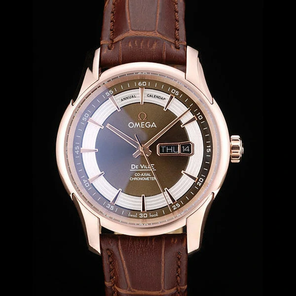 Omega DeVille Rose Gold Bezel Brown Leather Strap new58981