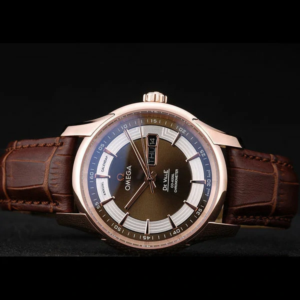 Omega DeVille Rose Gold Bezel Brown Leather Strap new58981