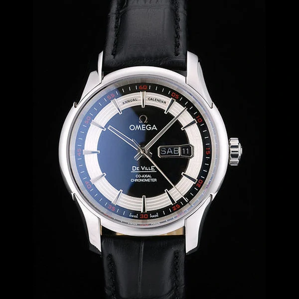 Omega DeVille Stainless Steel Bezel Black Leather Strap new58982