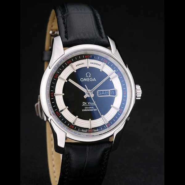 Omega DeVille Stainless Steel Bezel Black Leather Strap new58982
