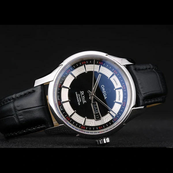 Omega DeVille Stainless Steel Bezel Black Leather Strap new58982