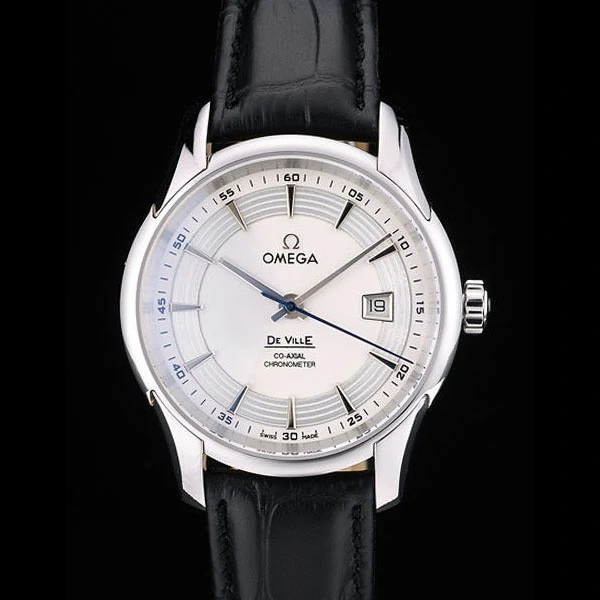 Omega DeVille Stainless Steel Bezel Black Leather Strap new58983