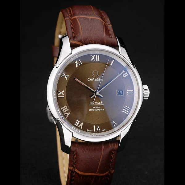 Omega DeVille Stainless Steel Bezel Brown Leather Strap new58984