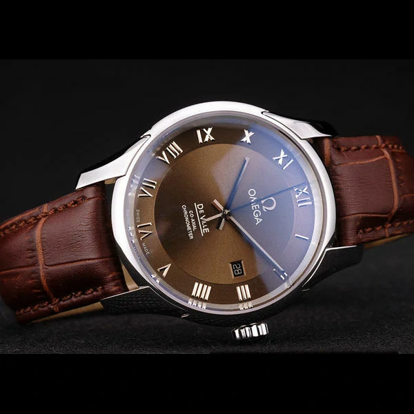 Omega DeVille Stainless Steel Bezel Brown Leather Strap new58984