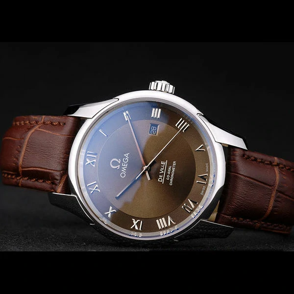 Omega DeVille Stainless Steel Bezel Brown Leather Strap new58984