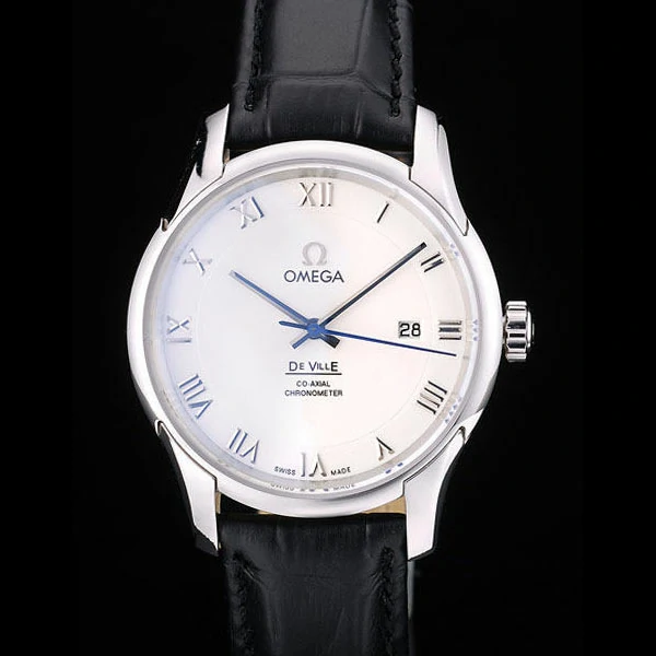 Omega DeVille Stainless Steel Bezel Black Leather Strap new58985