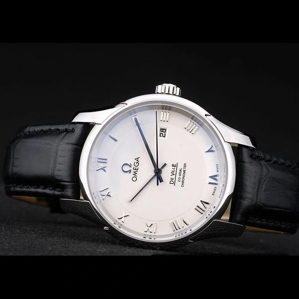 Omega DeVille Stainless Steel Bezel Black Leather Strap new58985