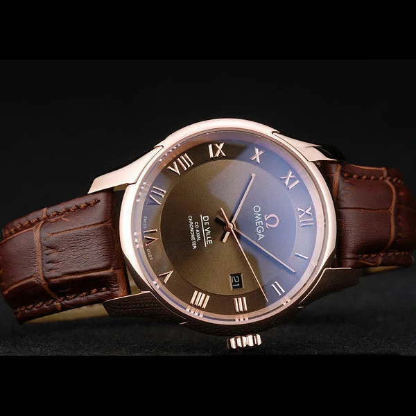 Omega DeVille Rose Gold Bezel Roman Numbers Brown Dial new58986