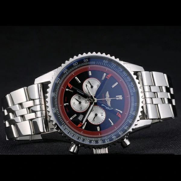 Breitling Certifie Polished Silver Stainless Steel Strap Black Dial Chronograph new59080