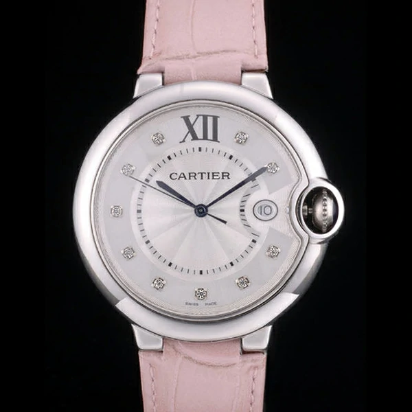 Cartier Ballon Bleu 42mm White Dial Stainless Steel Case Pink Leather Bracelet new59109