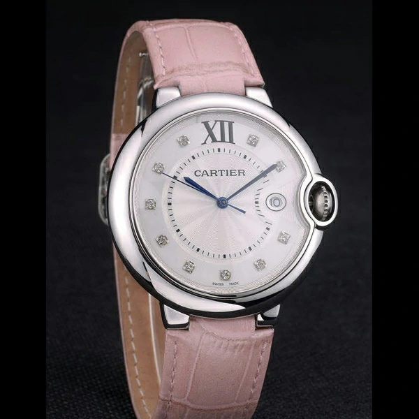 Cartier Ballon Bleu 42mm White Dial Stainless Steel Case Pink Leather Bracelet new59109
