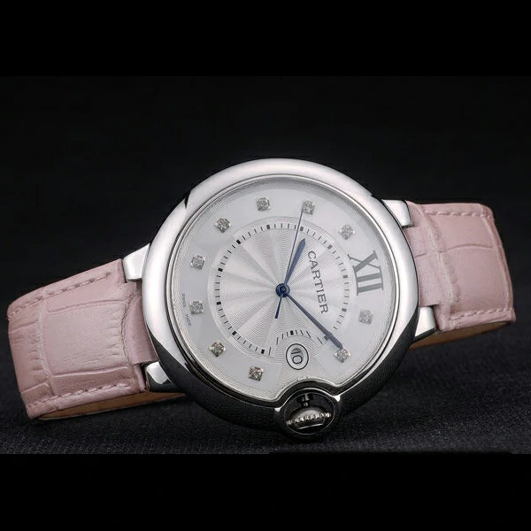 Cartier Ballon Bleu 42mm White Dial Stainless Steel Case Pink Leather Bracelet new59109