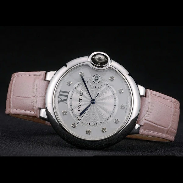 Cartier Ballon Bleu 42mm White Dial Stainless Steel Case Pink Leather Bracelet new59109