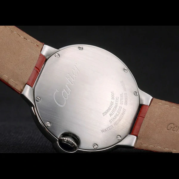 Cartier Ballon Bleu 42mm Brown Dial Stainless Steel Case Red Leather Bracelet new59111