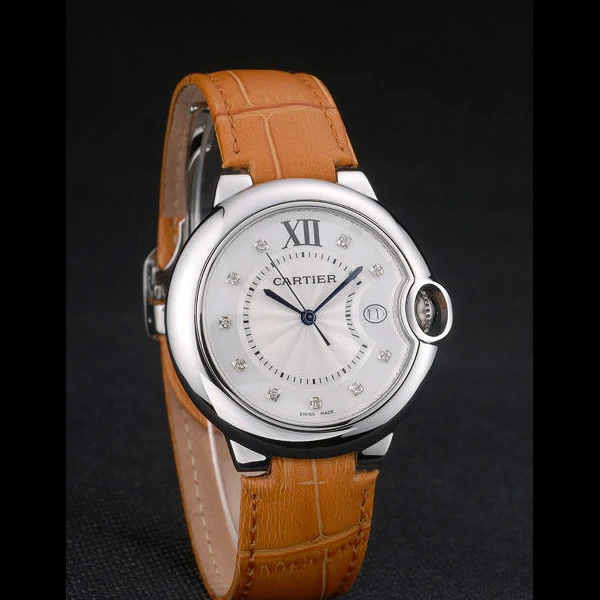 Cartier Ballon Bleu 42mm White Dial Stainless Steel Case Light Brown Leather Bracelet new59114