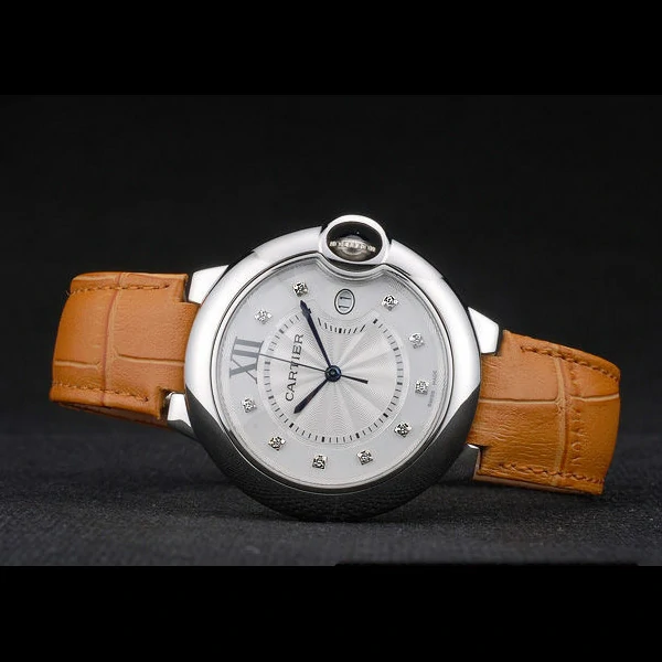 Cartier Ballon Bleu 42mm White Dial Stainless Steel Case Light Brown Leather Bracelet new59114