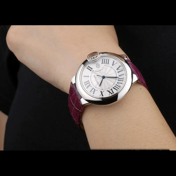 Cartier Ballon Bleu 38mm White Dial Stainless Steel Case Purple Leather Bracelet new59116