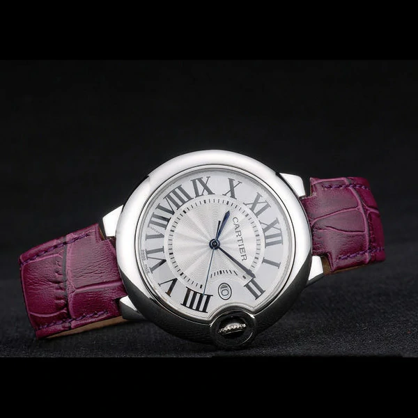 Cartier Ballon Bleu 38mm White Dial Stainless Steel Case Purple Leather Bracelet new59116
